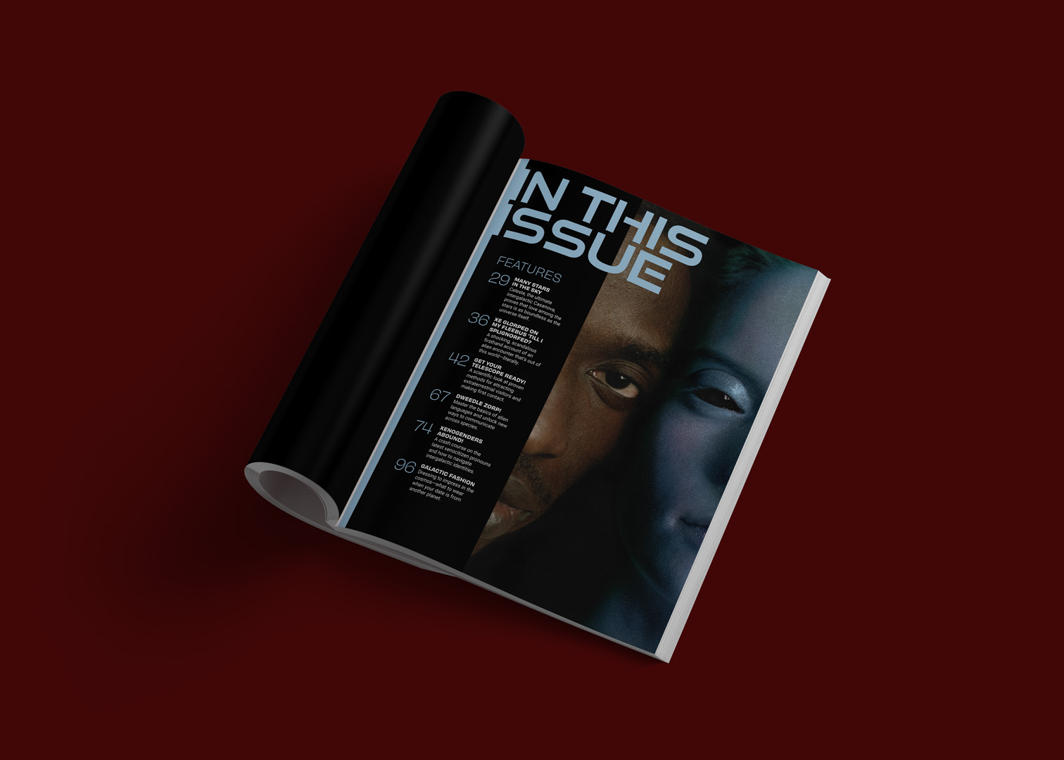 Open Magazine with Rolled Page Mockup